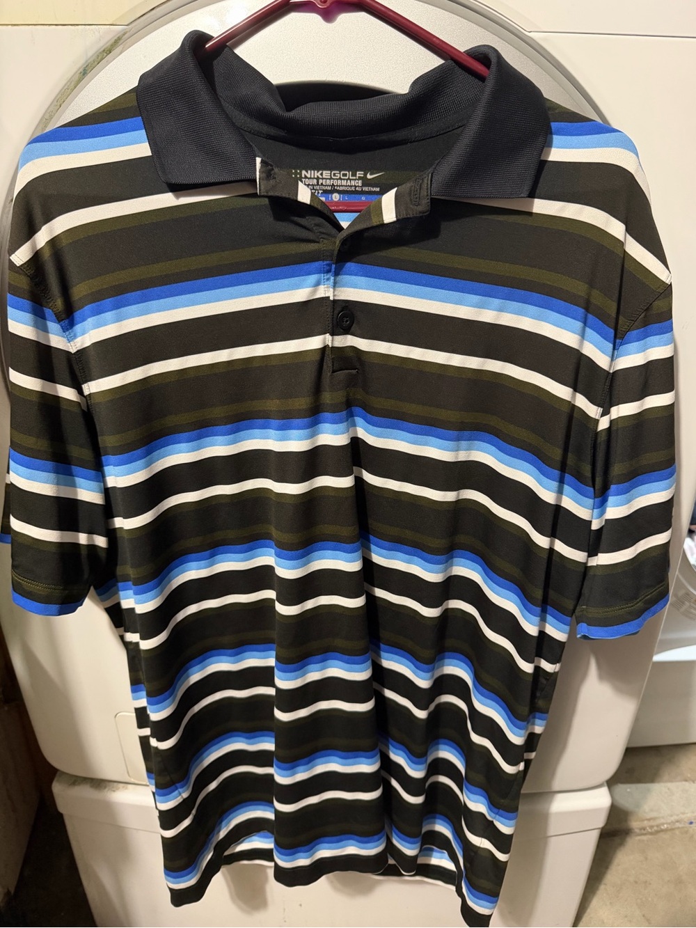 Nike Men's Black, Blue & White Striped Golf Polo